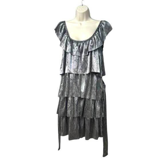Michael Michael Kors Metallic Tiered Off-The-Shoulder Dress, Silver, M - Picture 4 of 13